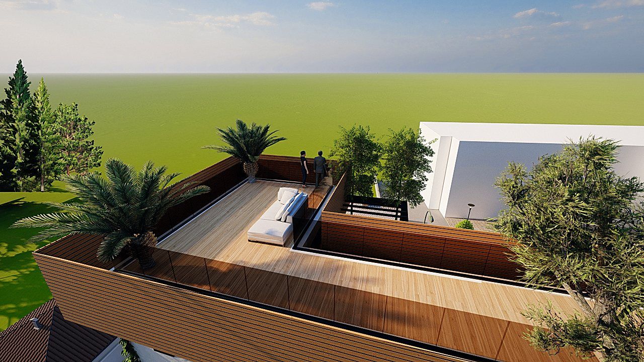 Via Alfieri: la terrazza vista dall'alto, con le fioriere continue