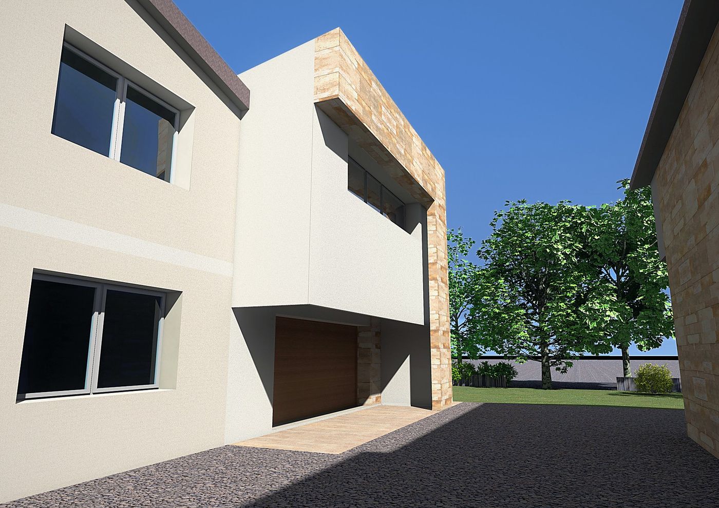 Tessari: the passage between the existing block and the new one, with the access to the garage
