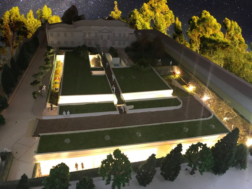 The centre at night, beneath the garden of the villa